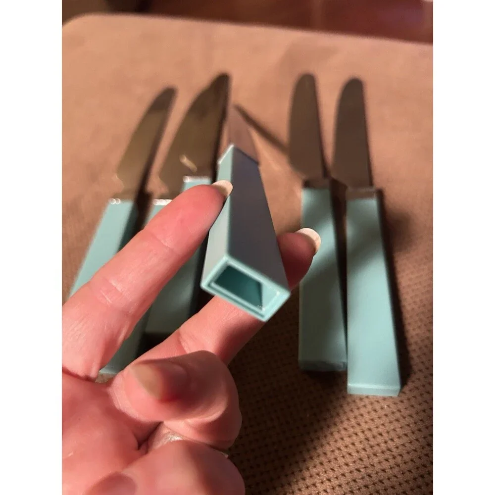Vintage Aqua Blue Handle Stainless Steel Set 22 Retro Flatware Spoon Fork Knife
